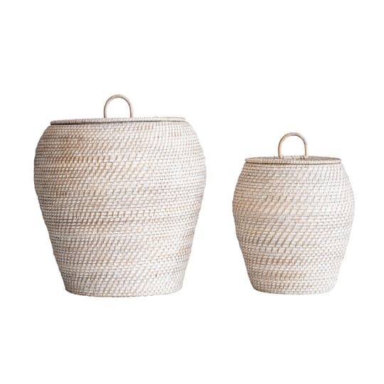 Hello Honey® Whitewashed Rattan Basket with Lids Set